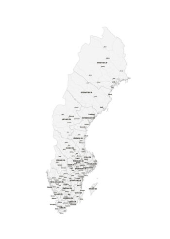 Poster Schwedenkarte mit Regionen und Städten Poster 1